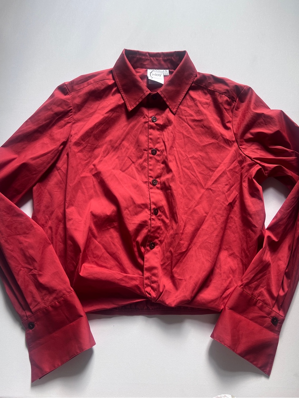 FINLEY Moxie Wrap button down blouse burnt orange red